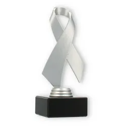 Pokal Kunststofffigur Schleife silbermetallic auf schwarzem Marmorsockel 17,5cm