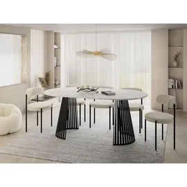 WFL GROUP Esstisch Rund Ausziehbar mit Lamellen im Loft-Stil – 100 bis 180 cm – Industrieller Tisch mit Schwarzen Metallbeinen, Platzsparend für Wohnzim... - Weiß