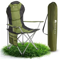 Juskys Campingstuhl Lido mit Getränkehalter & Tasche - Camping Klappstuhl gepolstert - Stuhl Grün