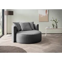 LeGer Home by Lena Gercke XXL-Sessel Isalie Samt/Cord/Bouclé 153 x 98 x 145 cm Grau mit Hocker