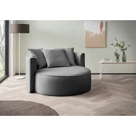 LeGer Home by Lena Gercke XXL-Sessel Isalie Samt/Cord/Bouclé 153 x 98 x 145 cm Grau mit Hocker