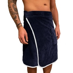 HOMELEVEL Saunatuch Saunakilt Herren – Klettverschluss – Tasche – 100% Baumwolle grau