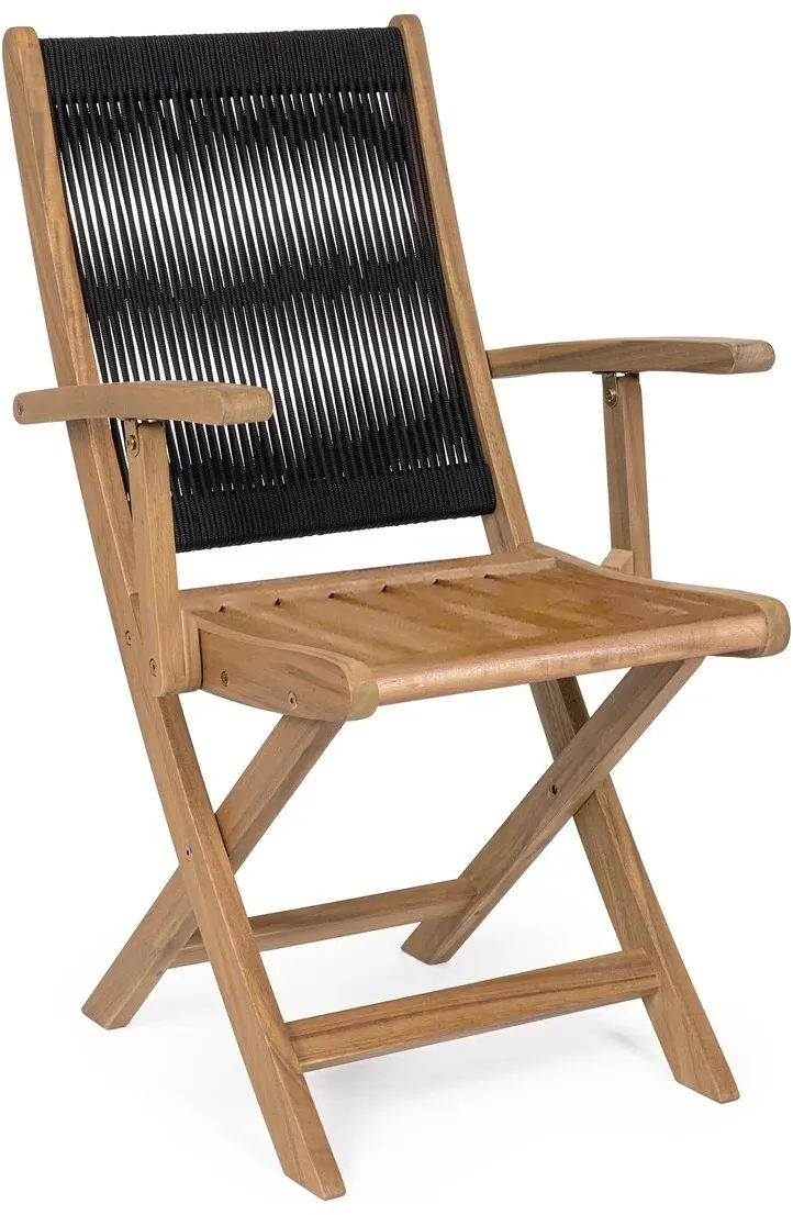 2er-Set Klappstuhl Danubio - Akazienholz Natur, Geflecht Schwarz, mit Armlehnen