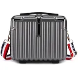 Duleylv Mini-Koffer, Hartschale, Make-up-Tasche, Reise-Kosmetikkoffer, tragbar, mit Schultergurt, für Damen, grau dunkel, Elegant