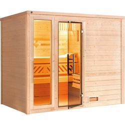 weka Sauna Bergen, BxTxH: 245,5 x 195 x 205 cm, 45 mm, (Set) 7,5 kW-Ofen mit digitaler Steuerung beige