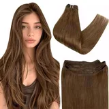 Easyouth Tressen Echthaar Extensions Dunkelbraun Tressen Echthaar Naturlich Tressen Extensions Remy Braun Echthaar Glatt 50 cm 70g #4