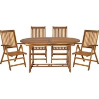 Möbilia Sitzgruppe Akazie Natur, 4 Personen, 5-teilig, verstellbare Stühle, Tischrund