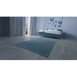 Wollteppich MORGENLAND "GABBEH FEIN UNI", blau, B:40cm H:18mm L:60cm, Wolle, Teppiche, reine Schurwolle, uni, Wohnzimmer