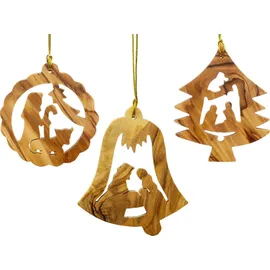 SIKORA Olivenholz Anhnger 3er Set Bethlehem Weihnachten (Nativity) Baumschmuck Krippe Motive