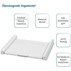 xavax Zwischenbaurahmen für Waschmaschine und Trockner mit Auszug als Ablage, Weiß, 60,5 x 7,5 x 62,5 cm