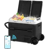 AS 60L Kompressor Kühlbox Dual Zone, Elektrische Kühlbox 12V /24V mit APP Steuerung, -20°C Tragbare Gefrierbox, kühlschrank mit Rollen und Teleskopgriff für Auto, LKW, Camping und Wohnmobil