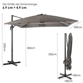 Costway Ampelschirm Ø 300 cm Grau