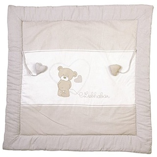 roba Krabbeldecke Liebhabär - Baby Spieldecke 100 x 100 cm mit Bären Motiv - Gepolsterte Spielunterlage / Laufgittereinlage aus Baumwolle - inkl. Spielzeug Anhänger