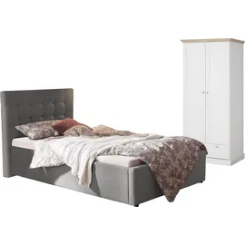 OTTO home Jugendzimmer-Set OTTO HOME "Hamar-Binz", grau, Schlafzimmermöbel-Sets, Polsterbett und Kleiderschrank