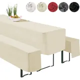 heimtexland ® Hussen Set 3-teilig Bierzeltgarnitur 1x Tischhusse Biertisch 2x Bankhusse Bierbank Tischdeko Typ860 Ecru 70x220 cm - Beige