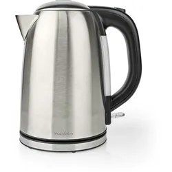 Nedis Wasserkocher - 1.7 l - Edelstahl - Schwarz / Silber - Um 360 Grad drehbar - Verdecktes Heizelement - Strix Controller - Boil-dry protection