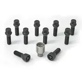 H&R Radschrauben Satz Kegelbund M14x1.25 - Länge 43mm - Schwarz - 10 Stück - inkl. Felgenschloss