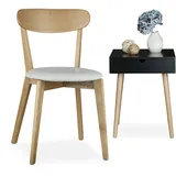 Relaxdays Stuhl Eiche, Esszimmerstuhl, mit Polster, modern, HBT: 79 x 44 x 46 cm, weiß