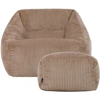 I.C.O.N. Icon Natalia Sitzsack Sessel mit Hocker für Erwachsene, Mokkabraun, Flauschiger Cord Stoff, Riesen Sitzsack Cord mit Füllung, Bean Bag Chair, Bequemer Sessel Wohnzimmer, Lounge, Schlafzimmer, Büro