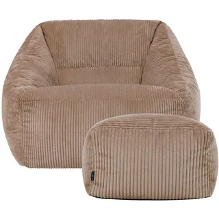 I.C.O.N. Icon Natalia Sitzsack Sessel mit Hocker für Erwachsene, Mokkabraun, Flauschiger Cord Stoff, Riesen Sitzsack Cord mit Füllung, Bean Bag Chair, Bequemer Sessel Wohnzimmer, Lounge, Schlafzimmer, Büro