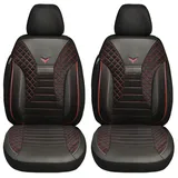BREMER SITZBEZÜGE Maß Auto Schonbezüge kompatibel mit VW T5 Multivan Fahrer & Beifahrer Set ab 2003-2015 / Auto Schonbezug Velour Kunstleder Set 2er Pack in Schwarz/Rote Naht (PS802)