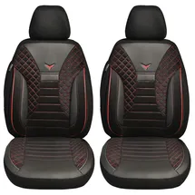 BREMER SITZBEZÜGE Maß Auto Schonbezüge kompatibel mit VW T5 Multivan Fahrer & Beifahrer Set ab 2003-2015 / Auto Schonbezug Velour Kunstleder Set 2er Pack in Schwarz/Rote Naht (PS802)