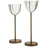 Loberon Kerzenständer 2er Set Piacello, Zwei Größen, Mundgeblasen, Eleganter Fuß, Kerzenhalter, Dekoration, Wohn-Accessiores, Eisen, Glas, antikbraun