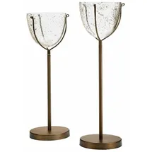 Loberon Kerzenständer 2er Set Piacello, Zwei Größen, Mundgeblasen, Eleganter Fuß, Kerzenhalter, Dekoration, Wohn-Accessiores, Eisen, Glas, antikbraun