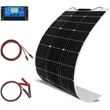 Solarpanel-Set 100W 12V Solarmodule flexibles monokristallines Ladegerät mit 10 A Solarsteuerung für Wohnwagen, Wohnmobil, Wohnmobil, Auto und 12 V-Ladebatterien (100)