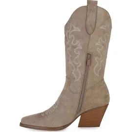 VAN HILL Damen Cowboystiefel in Khaki Velours