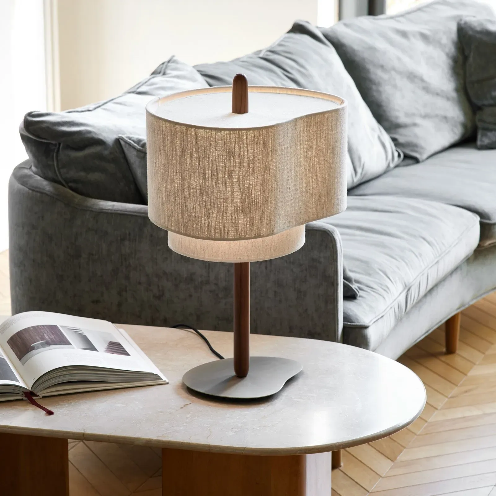 Tischleuchte MARKET SET, Pebble, Beige, für Wohnzimmer, Stoff / Textil, Design - 60