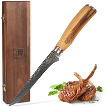 Wakoli Minami Filetiermesser 16,5 cm Olivenholzgriff Damaststahl flexibel