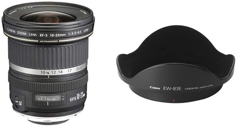 Canon Zoomobjektiv EF-S 10-22mm F3.5-4.5 USM Ultraweitwinkel für EOS (77 mm Filtergewinde), schwarz & EW-83E Gegenlichtblende für EF-Objektive