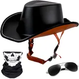 Motorradhelm Halbschalenhelm mit ECE, Vintage Cowboyhut Helm Scooter-Helm Offenem Helm Chopper Helm, für Herren Damen für Cruiser Scooter Chopper