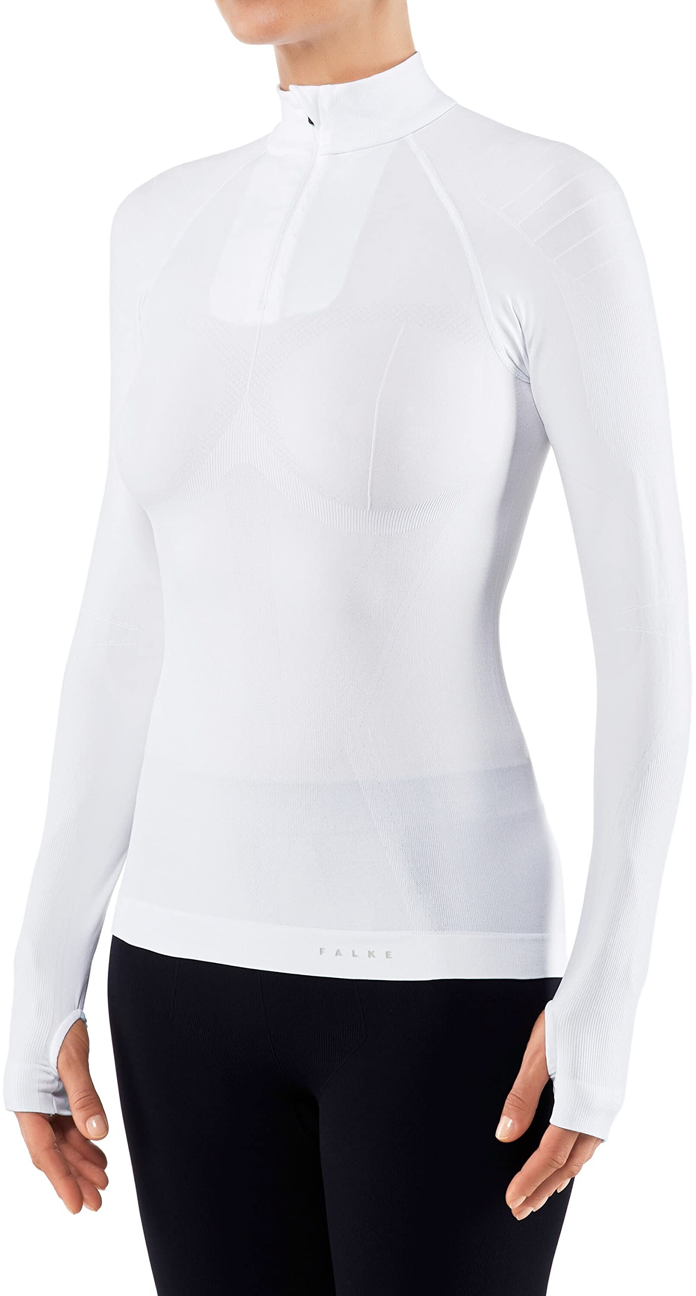FALKE Damen Langarmshirt Warm Tight Fit Zip, Sport Performance Material, 1 Stück, Weiß (White 2860), Größe: XL
