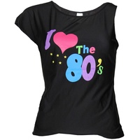 schwarzes 80er Jahre Neon Shirt für Damen Fasching Karneval Kostüm Größe S-XXL, Größe:M