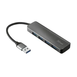 Trust Halyx Mini 4 Port USB Hub 3.2, USB-A Adapter 5 GBit/s, USB Verlängerung Datenhub, Dünn und Kompakt USB Verteiler, USB Splitter für PC, Computer, Laptop, MacBook, Windows - Grau