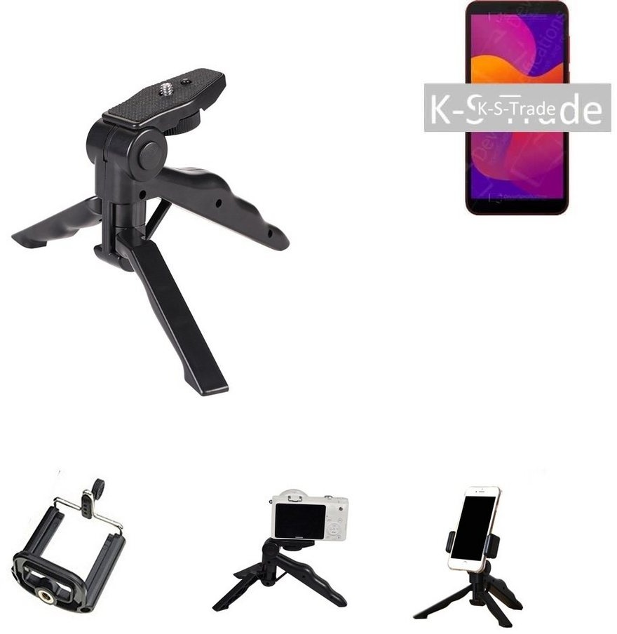K-S-Trade für Huawei Y7 (2018) Smartphone-Halterung, (Stativ Tisch-Ständer Dreibein Handy-Stativ Ständer Mini-Stativ) schwarz