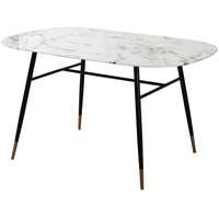 SIT Möbel Esstisch in Marmor-Optik | 140 x 90 cm | Tischplatte Glas weiß | Gestell Metall schwarz | B 140 x T 90 x H 77 cm | 19000-21 | Serie TISCH