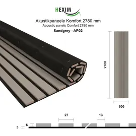 HEXIM Akustikpaneel HEXIM Grau 4 St. 278 x 60 cm