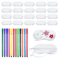 20 Stück Schlafmaske, Weiße DIY-Augenmaske mit 12 Farbstiften, Schlafaugenmasken, Bemalbare Polyester Schlafmasken, Pyjama Party Deko, Übernachtungsparty Zubehör