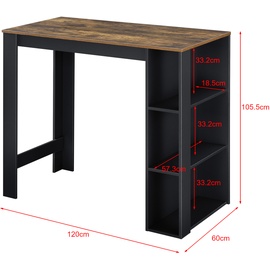 [en.casa] Bartheke Danderyd 120x60x106 cm mit 3 Ablageflächen Schwarz/Holz