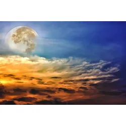 Fototapete PAPERMOON "Vollmond und Wolken", bunt, B:5,00m L:2,80m, Vlies, Tapeten