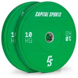 Capital Sports Gewichteplatten Nipton 2021 Gewichtsplatte Bumper Plate 2 x 10 kg Ø 54 mm Hartgummi, 20 kg grün