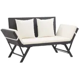 vidaXL Gartenbank mit Auflagen Sonnenliege Sitzbank Bank Gartenliege Liege Gartenmöbel Balkonbank Parkbank Terrasse 176cm Schwarz Poly Rattan