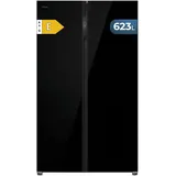 Cecotec Side-by-Side Kühlschrank Bolero CoolMarket SBS 623 Black Glass E. 623 L, Total No Frost, Inverter Plus, MetalFlex Cooling, Multi AirFlow, Freshness Flex HUB 25 L, Smart Mode, AuraLED