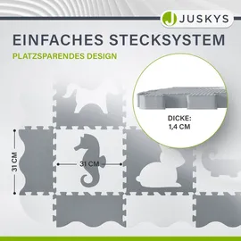 Juskys Kinder Puzzlematte Timon 36 Teile mit 16 Tieren - rutschfest – grau weiß