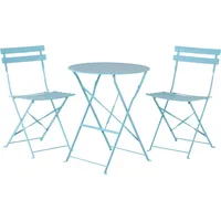 Beliani Balkonset Türkis Stahl 3-Teilig Runder Tisch mit 2 Stühlen Zusammenklappbar Modern Französicher Stil Terrasse Garten Outdoor Ausstattung - Blau