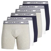 JACK & JONES JACK&JONES Herren Boxershorts, 6er Pack - JACSOLID, Baumwoll-Stretch, einfarbig Grau/Weiß/Navy S