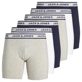 JACK & JONES JACK&JONES Herren Boxershorts, 6er Pack - JACSOLID, Baumwoll-Stretch, einfarbig Grau/Weiß/Navy S